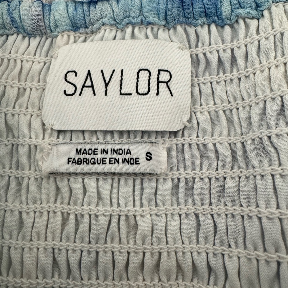 Saylor Violette Mini Dress Ultramarine Puff Sleeves Smocked Tiered Ruffle Small - Picture 7 of 9